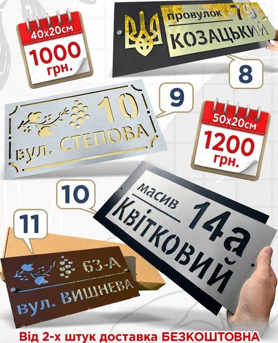 Адресні Таблички та Поштові Скриньки на ваш паркан, металева фрезерована з алюмінієвого композиту