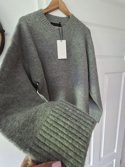 Zara L 40 sweter z miekkiej dzianiny wełna akryl szary basic