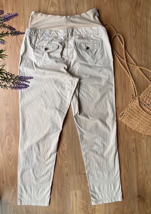 Spodnie proste ciazowe kremowe bezowe 42 HM H&M Mama