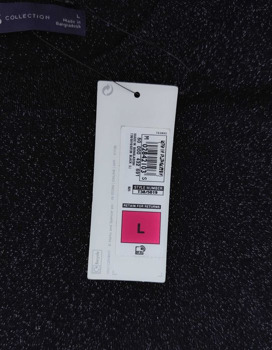 Sweter Z Srebrzystą Nitką Bufiaste Rękawy Czarny Marks & Spencer |R. L