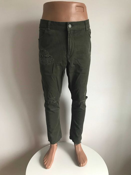Nowe rurki spodnie dziury material meskie zielone khaki L