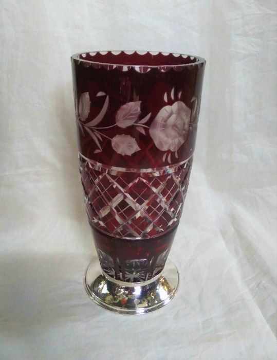 Jarra Cristal Vermelho Base Prata
