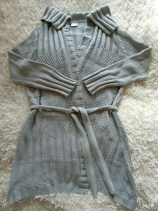 Gruby długi sweter kardigan szary płaszcz swetrowy NEXT