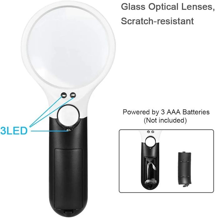 Chefic Lupa ze światłem, 3 x 45 x podświetlana lupa do czytania 3diody