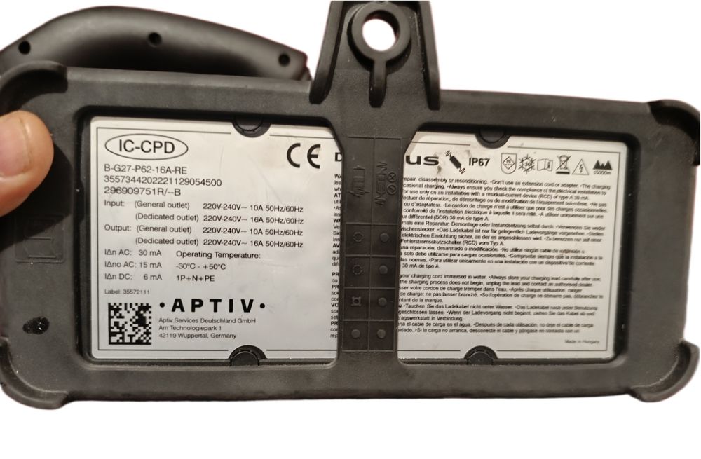 Carregador Auto  Portátil EV/PHEV Aptiv Original (IC-CPD) - 10A/16A -