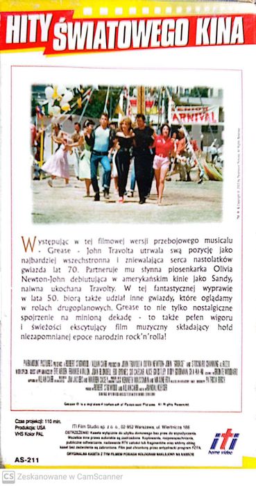 Grease film kaseta wideo vhs