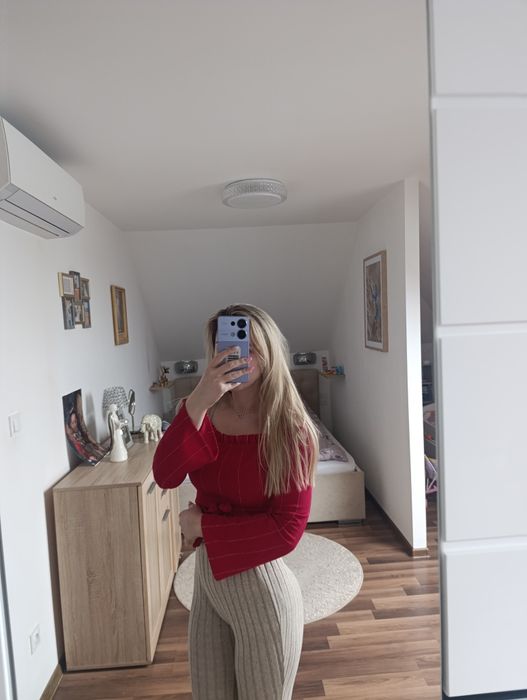 Crop top bluzka elegancka szerokie rękawy s m