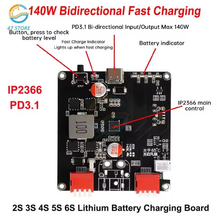 Плата IP2366 140Вт PD3.1 Power Bank DIY