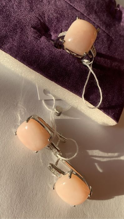 Серебряный комплект, серьги и кольцо