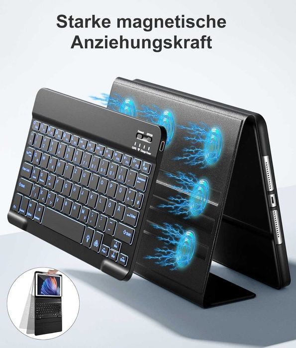 Vobafe etui klawiatura bluetooth LED do iPad 7/8/9 10,2" stojak czarne