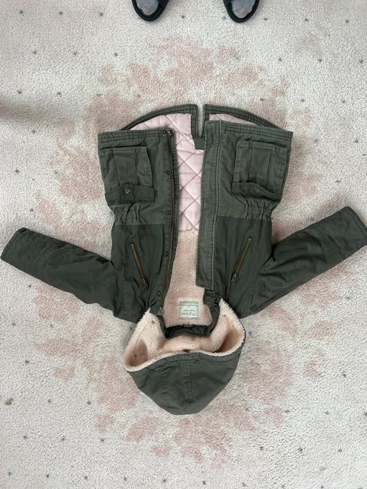 Ciepla Parka Oliwkowa kurteczka 110 cm-116 cm