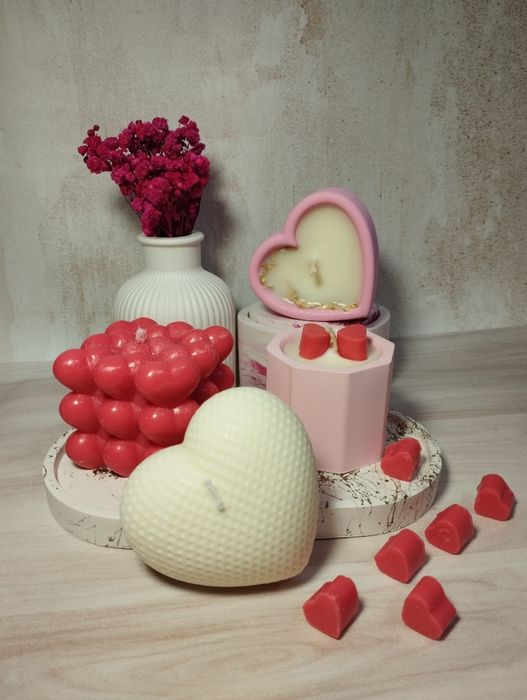 Свічки ручної роботи соєві, букети з свічок, подарунок до дня закохани