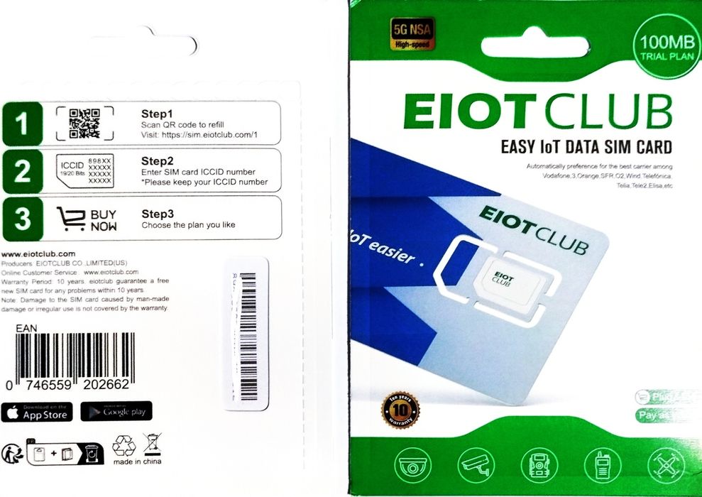 Cartões SIM 4G LTE Eiot Club