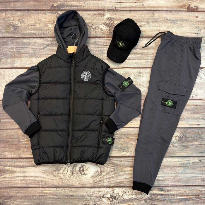 Спортивний костюм весняний чоловічий +жилетка +кепка Stone Island