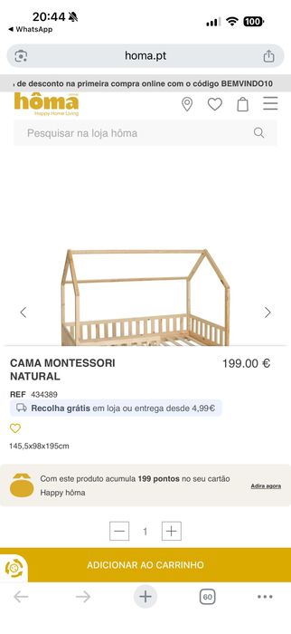 Cama montessori criança