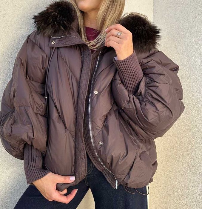 Nowa kurtka kolor czekolada z lisem M