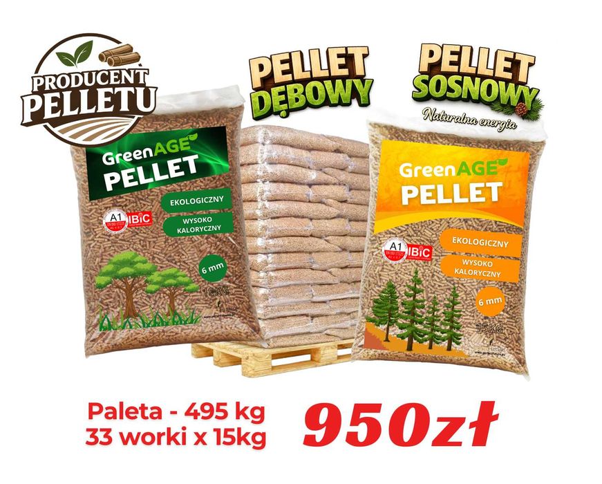 Ekologiczny PELLET Drzewny - Dębowy / Sosnowy Worki 15 KG - 33 sztuki - 475KG
