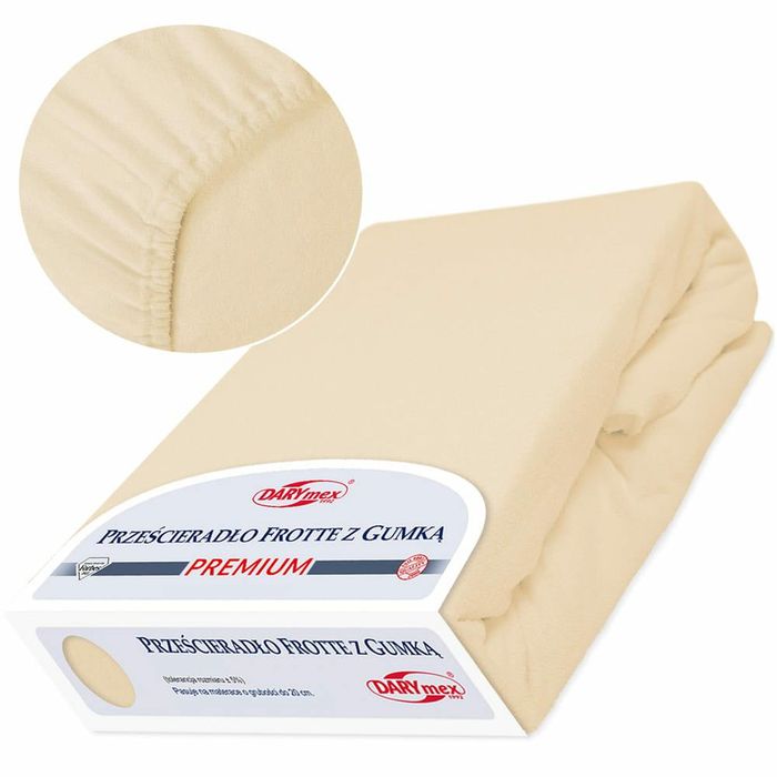 Prześcieradło frotte z gumką 90x200 beżowe jasne Premium