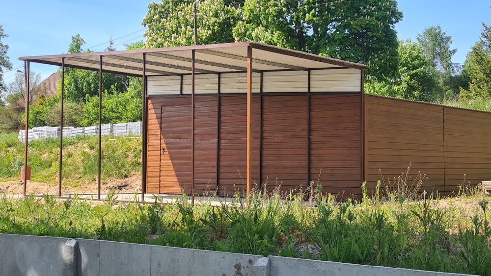 Garaż blaszany 6x6 z wiatą.