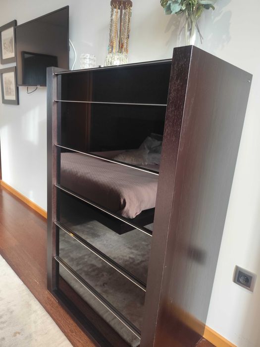Mobília de Quarto Casal Wengué – Cama 1,60m + Mesas + Camiseiro