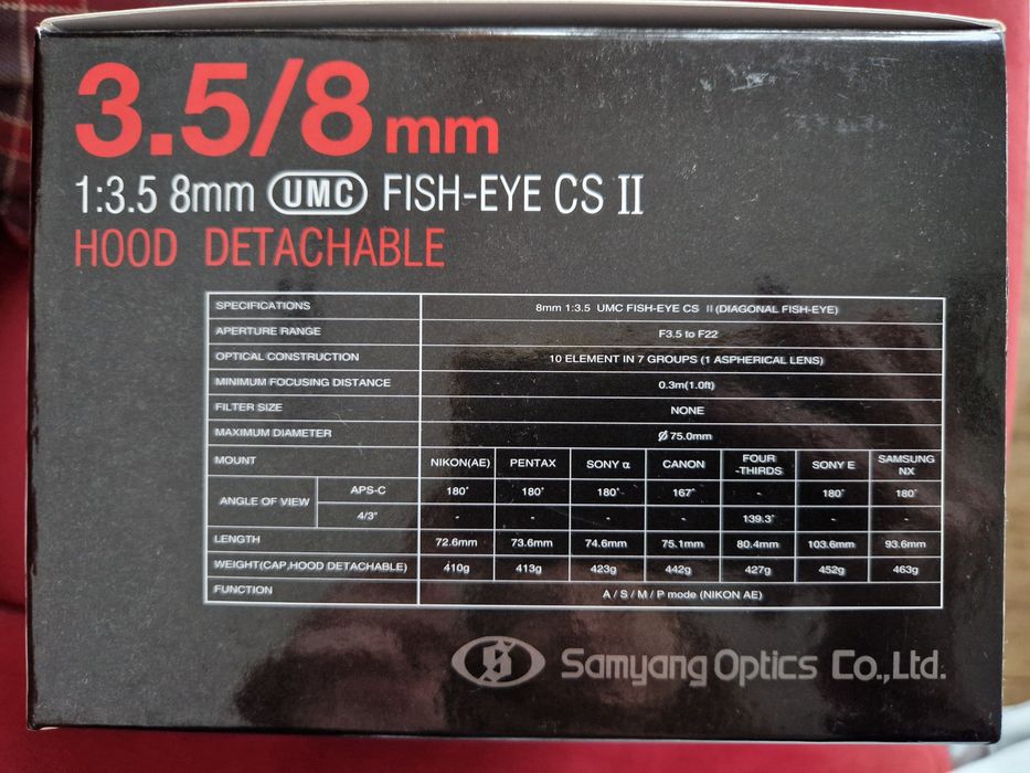 Samyang 3.5/8mm Fish Eye Canon CSII