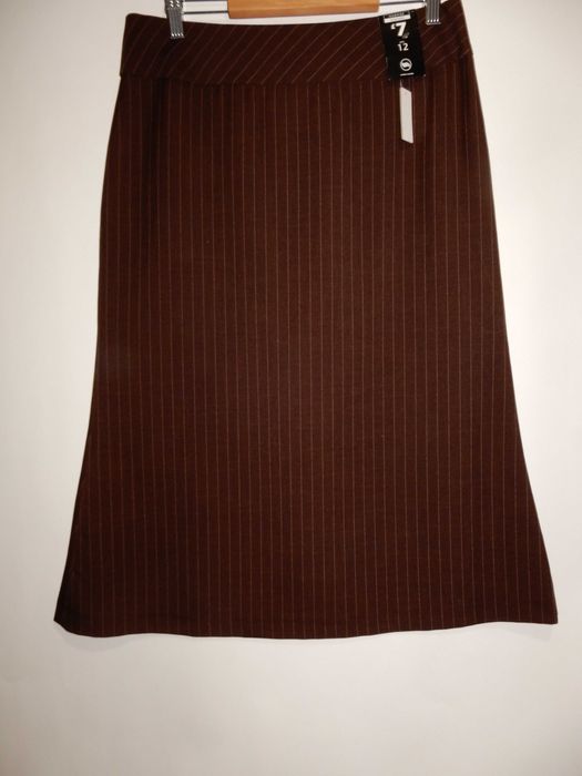 Spódnica midi do łydki brązowa w prążki biuro praca George 40 L