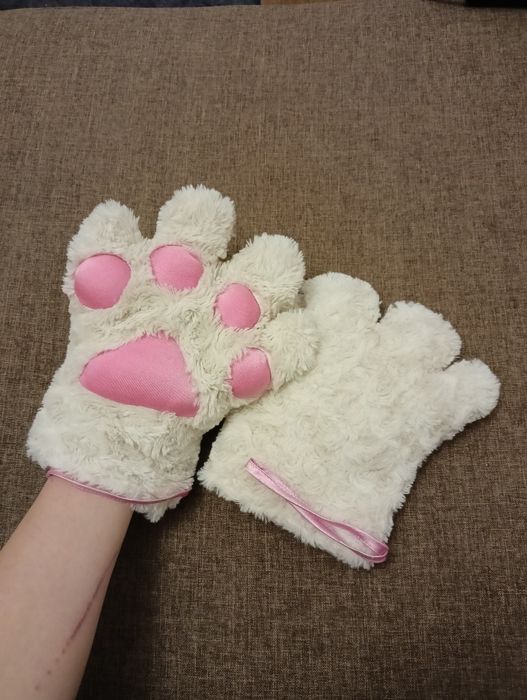 Рукавиці-лапки білі з рожевими подушечками для косплею чи квадроберу