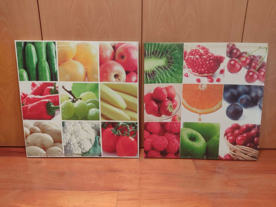 Quadros de cozinha 60x60 cm com vegetais e frutos