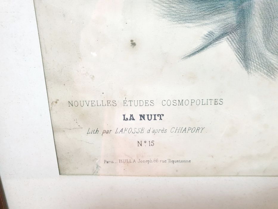 Lindissima antiga litografia francesa "mulher sensual" emoldurada