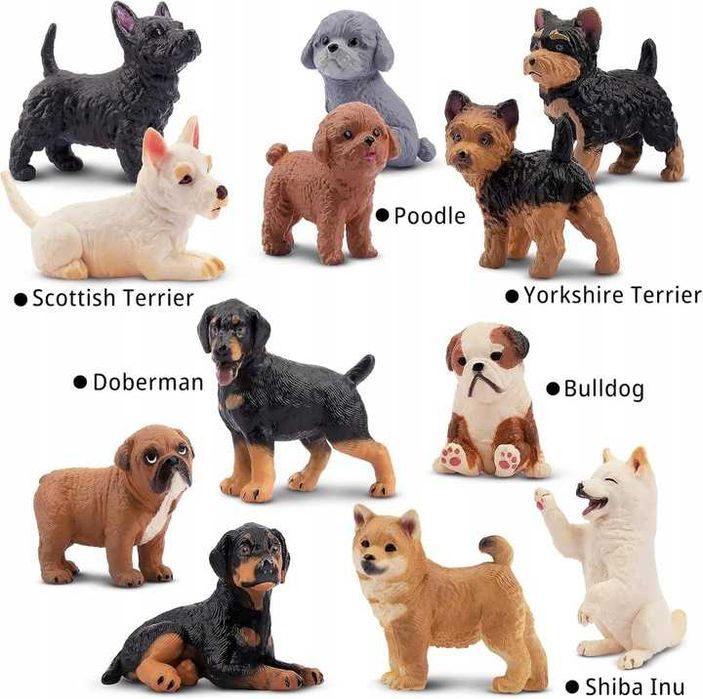 EYSCOTA Zestaw 12 Mini Figurek Psów Realistyczne Szczeniaki