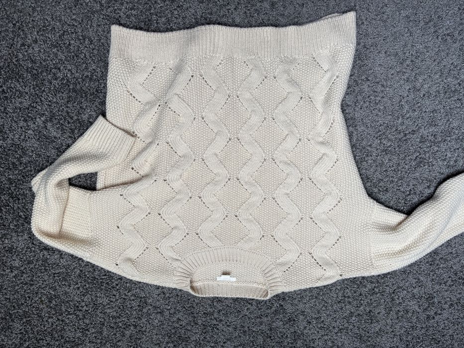 H&M kremowy śmietankowy sweter oversize splot warkocz XL