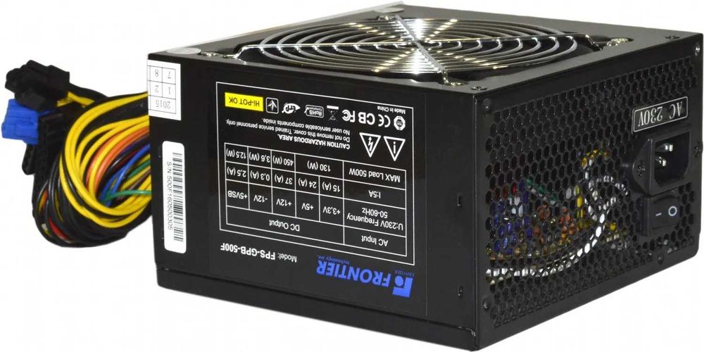 5шт+   БУ Блок живлення 500 Вт FRONTIER, 24+4+4 pin, живлення відеокарти – 1x(6+2pin), 120 мм, ATX, FPS-GPB  Опт та Гарантія