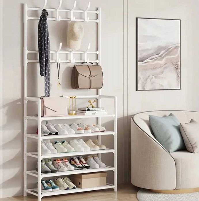 Nowy WIESZAK Ubrania Stojak Podłogowy Garderoba Buty Schowek (GRATIS)