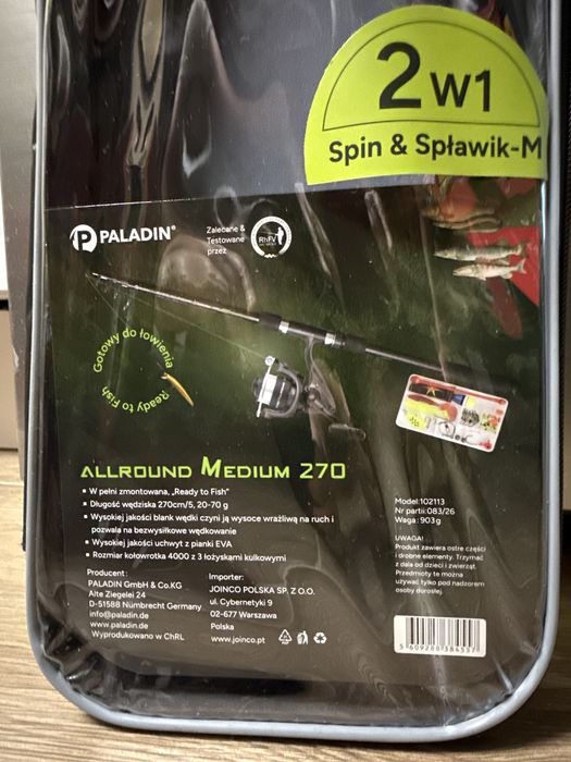 PALADIN zestaw wędkarski Medium 270 cm lekka Basic Allround 2w1 pokrowiec
