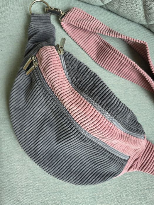 Nerka XL sztruksowa szary róż  Sakwa Torebka