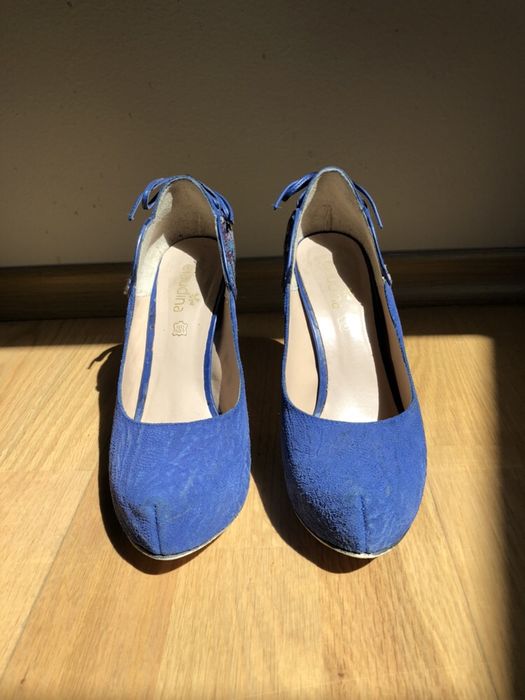 Szpilki czółenko obcasy szafir chabrowe claudina skóra naturalna 38