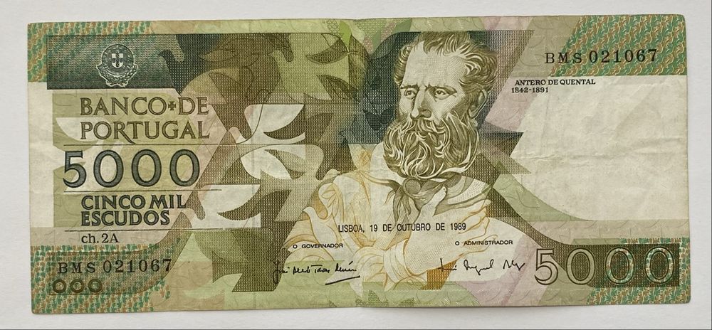 Nota 1099 - Cinco Mil Escudos ch.2A - 1989