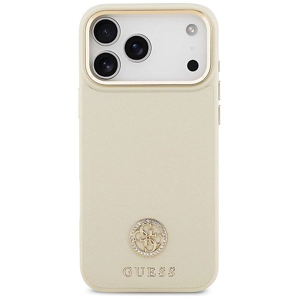 Etui Guess Grained Strass Logo MagSafe na iPhone 17 Pro Max - beżowe