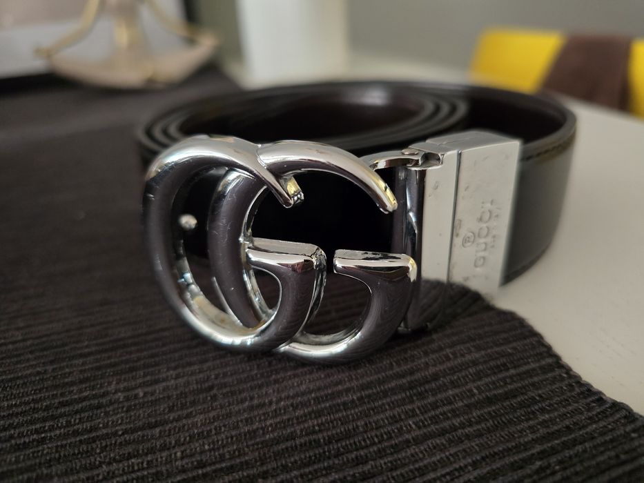 dwustronny skórzany pasek gucci brązowo czarny