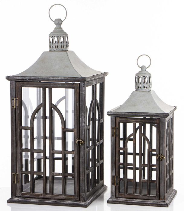 Lampion Drewniany Brązowy Ciemny Duży Dekoracyjny Komplet 2 Szt.178785