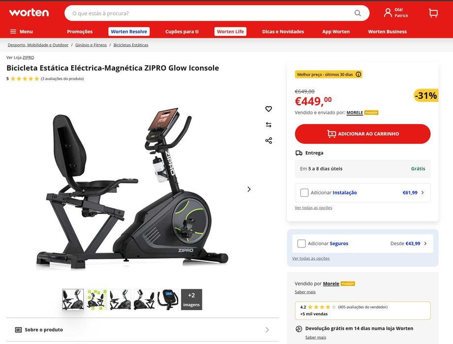 Bicicleta Estática Eléctrica-Magnética ZIPRO Glow Iconsole