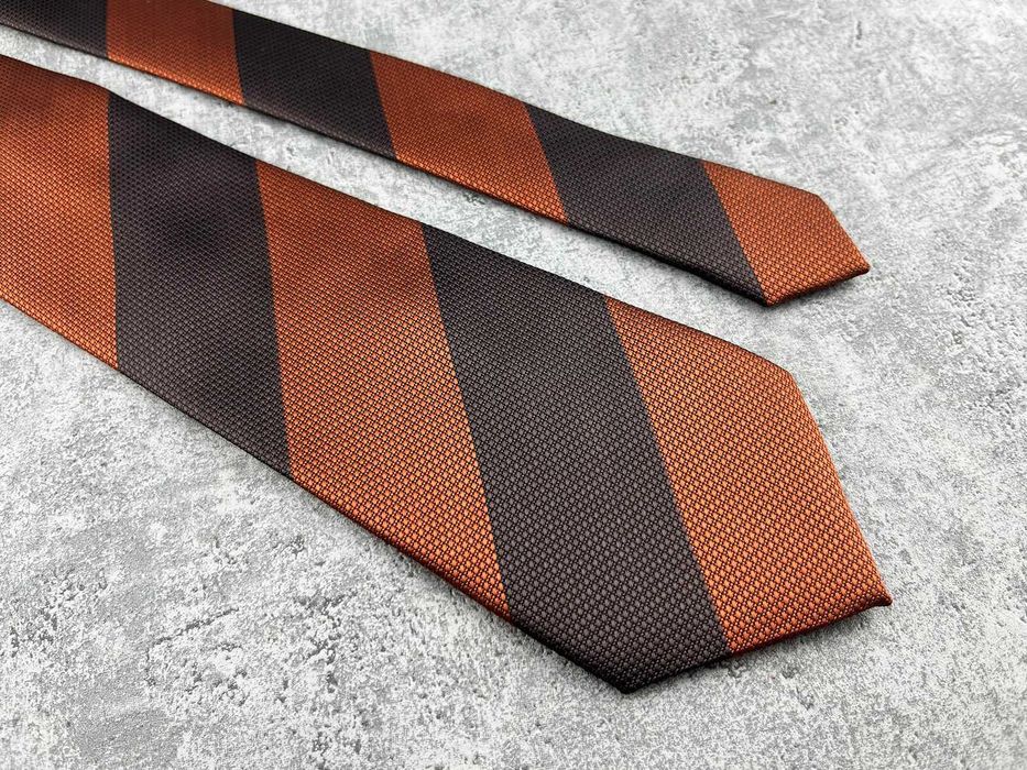 NOWY krawat regimental garniturowy w pasy brązowy rdzawy rudy męski