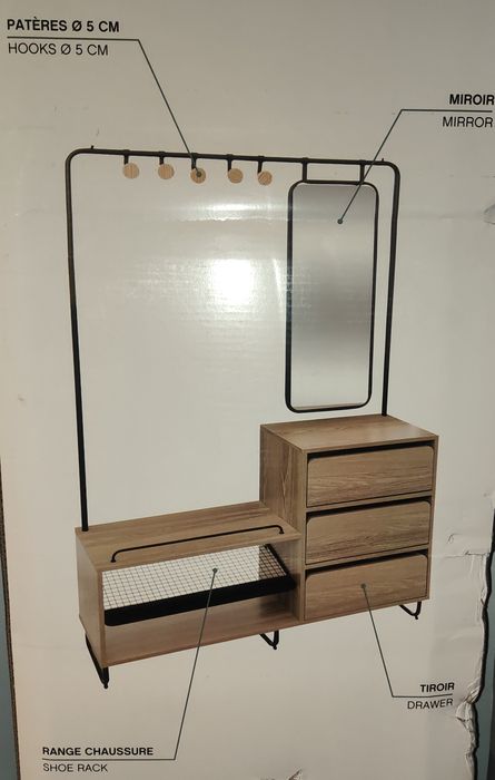 Móvel de Entrada com Espelho e 3 Gavetas