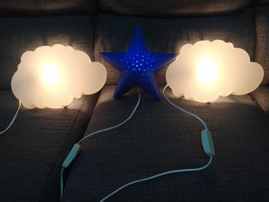 Candeeiros infantis IKEA estrela e nuvens usados