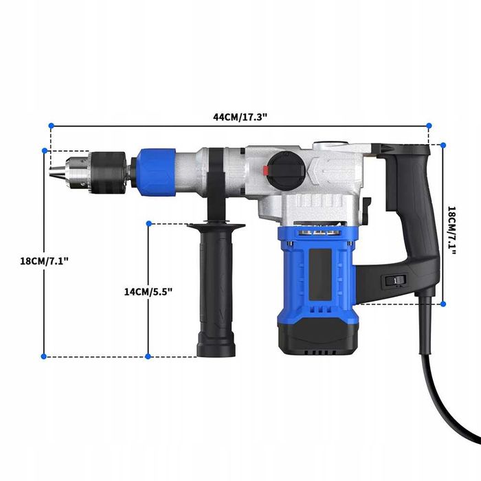 Nowa Młotowiertarka Mocna Młot Udarowy 2200W 5 Biegów + Walizka