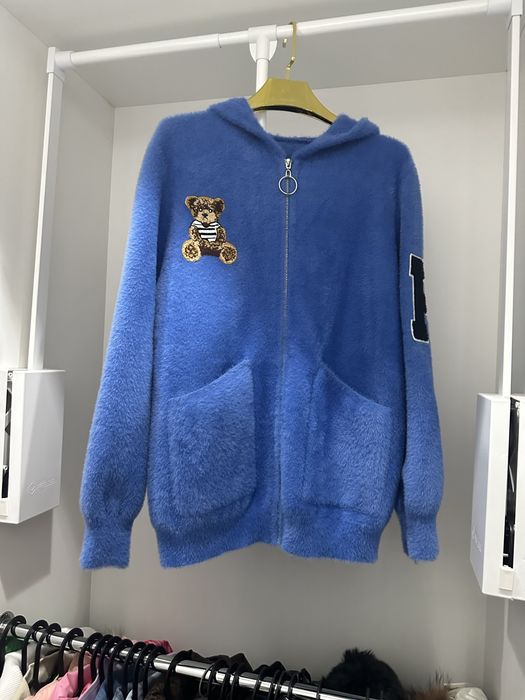 Włochata Bluza Kardigan Kurtka z kapturem Misiu