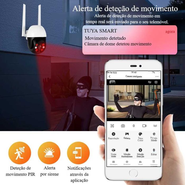 Câmara vigilância interior exterior IP WiFi PTZ Full HD 1080P Visão Noturna Tuya - NOVA