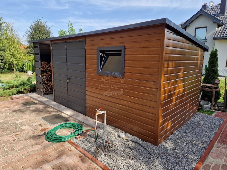 Schowek Domek Ogrodowy 3,5x3m Wiata1,5m Brama Okno Drewnopodobny ID701