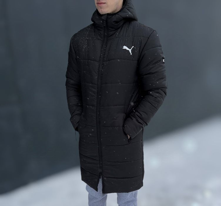 Чорна довга куртка пума чоловіча зимова тепла
