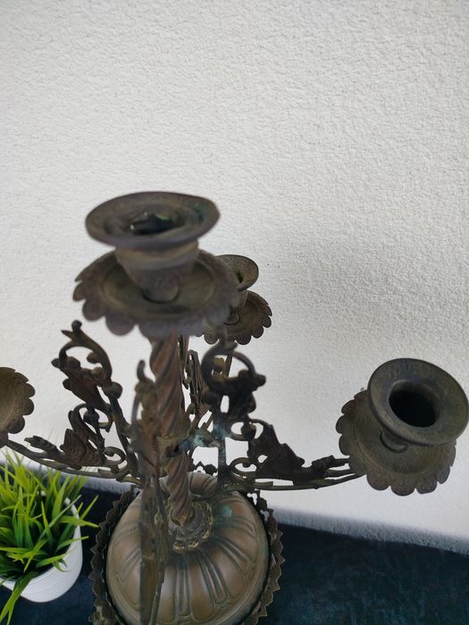 Piękne duże stare palacowe kandelabry świeczniki brąz i ceramika
